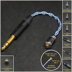 2.5mm Balanced Adapter Cable - Convert to 3.5mm/6.35mm(1/4&quot;) Single Ended - 4Pin XLR/4.4mm Balanced - 20AWG Silver Plated Copper 7N OCC