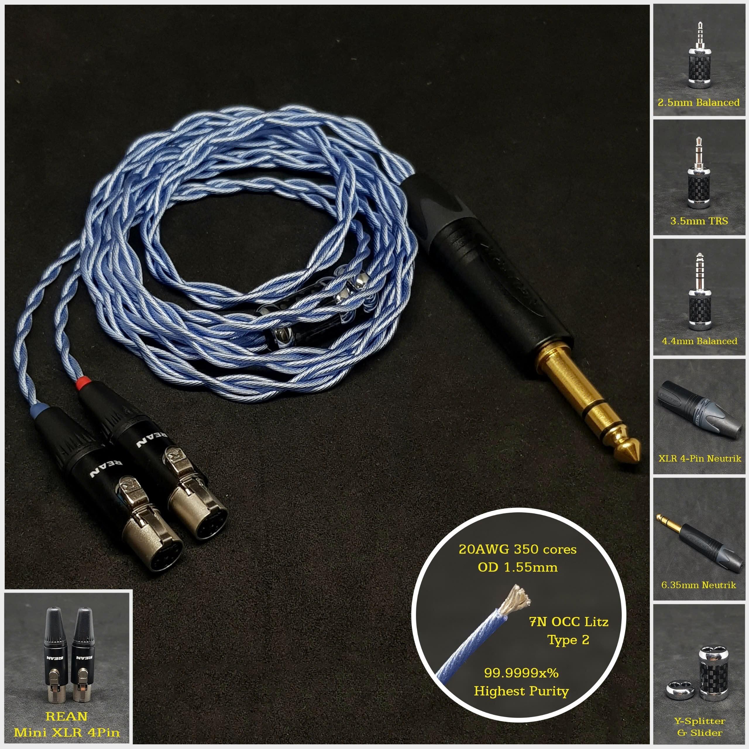 Cable for Audeze LCD2/3/4 Silver Plated Copper 7N OCC Litz - Custom Length - Custom connectors 4-Pin XLR Balanced/2.5mm/4.4mm/3.5mm/6.3mm