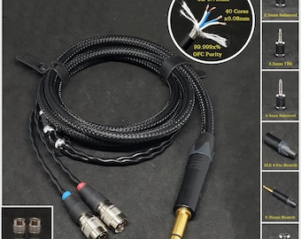 Cable for Mr. Speakers / Dan Clark Audio Ether, Aeon, & Alpha Series  - Custom Length, Connector 2.5mm/3.5mm/4.4mm/6.3mm and 4-Pin XLR BAL