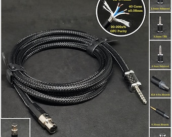Cabo para Beyerdynamic DT177X GO - Mini XLR 4 pinos - Comprimento personalizado - Conector personalizado de 2,5 mm/3,5 mm/4,4 mm/6,3 mm e XLR balanceado de 4 pinos