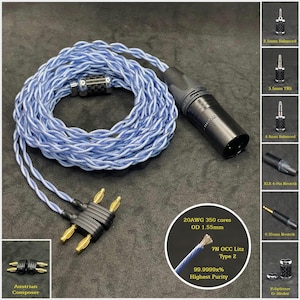 Cable for Austrian Composer Silver Plated Copper 7NOCC 20AWG-Custom Length- Custom connectors 2.5mm/4.4mm/3.5mm/6.3mm and 4-Pin XLR Balanced