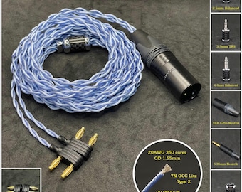 Cable for Austrian Composer Silver Plated Copper 7NOCC 20AWG-Custom Length- Custom connectors 2.5mm/4.4mm/3.5mm/6.3mm and 4-Pin XLR Balanced