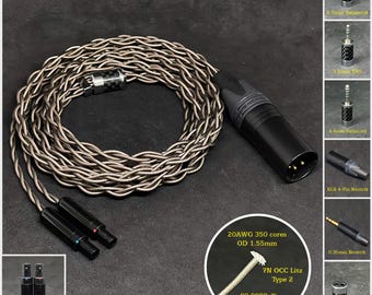 Cable for Sennheiser HD8XX/800/820 Silver Plated 7NOCC Gray —Custom Length —Custom connectors 2.5mm/4.4mm/3.5mm/6.3mm and 4-Pin XLR Balanced
