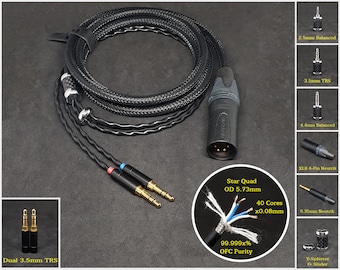 Cable for Arya/Sundara/Ananda/Susvara - Dual 3.5mm TRS - Custom Length - Custom Jack 2.5mm/3.5mm/4.4mm/6.3mm and 4-Pin XLR Balanced