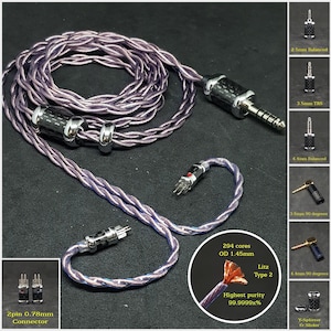 Cable for IEMs Monitor 2pin 0.78mm Pure Copper 7N OCC Litz 21AWG - Custom Length - Custom Terminal Jack Balanced 4.4mm/2.5mm and 3.5mm SE