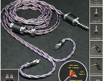 Cabo para IEMs Monitor de 2 pinos 0,78 mm Cobre Puro 7N OCC Litz 21AWG - Comprimento Personalizado - Conector de Terminal Personalizado Balanceado 4,4 mm/2,5 mm e 3,5 mm SE