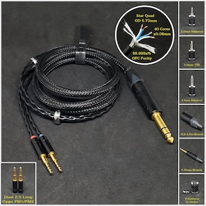 Cable for Oppo PM1 / PM2 Dual 2.5mm Long Connectors - Custom Length - Custom Jack 2.5mm/3.5mm/4.4mm/6.3mm and 4-Pin XLR Balanced
