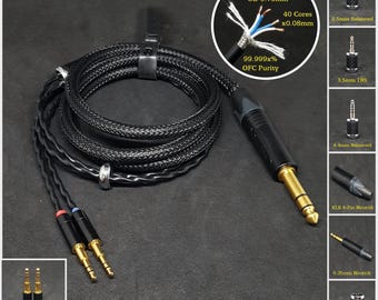 Cable for Oppo PM1 / PM2 Dual 2.5mm Long Connectors - Custom Length - Custom Jack 2.5mm/3.5mm/4.4mm/6.3mm and 4-Pin XLR Balanced