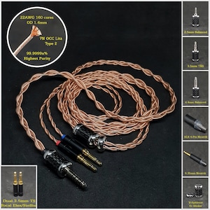 Cable for Focal Elex/Stellia/Celestee 22AWG 7NOCC Litz Copper - Custom Length - Custom Jack 2.5mm/3.5mm/4.4mm/6.3mm and 4-Pin XLR Balanced