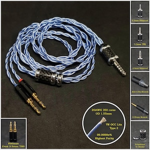 Cable for Hifiman Arya/Sundara/Ananda Silver Plated Copper 7N - Custom Length - Custom connectors 4-Pin XLR Balanced/2.5mm/4.4mm/3.5mm/6.3mm