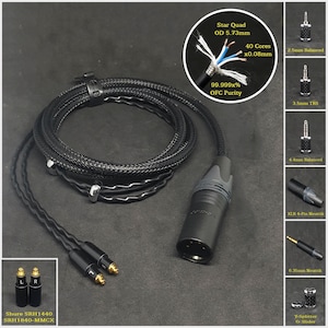 Cable for Shure-SRH1440/SRH1840 - MMCX Connector - Custom Length - Custom connectors 2.5mm/3.5mm/4.4mm/6.3mm and 4-Pin XLR Balanced