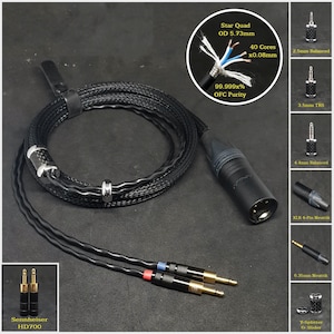 Cable for HD700 Sennheiser - Custom Length - Custom connectors 2.5mm/3.5mm/4.4mm/6.3mm and 4-Pin XLR Balanced