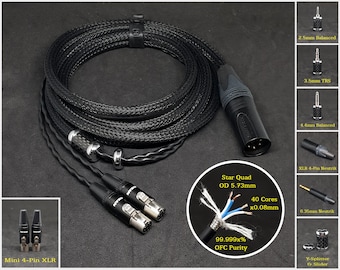 Kabel voor Audeze LCD-2/3/4/X/XC - Aangepaste lengte - Aangepaste connectoren 2,5 mm/3,5 mm/4,4 mm/6,3 mm en 4-pins XLR gebalanceerd