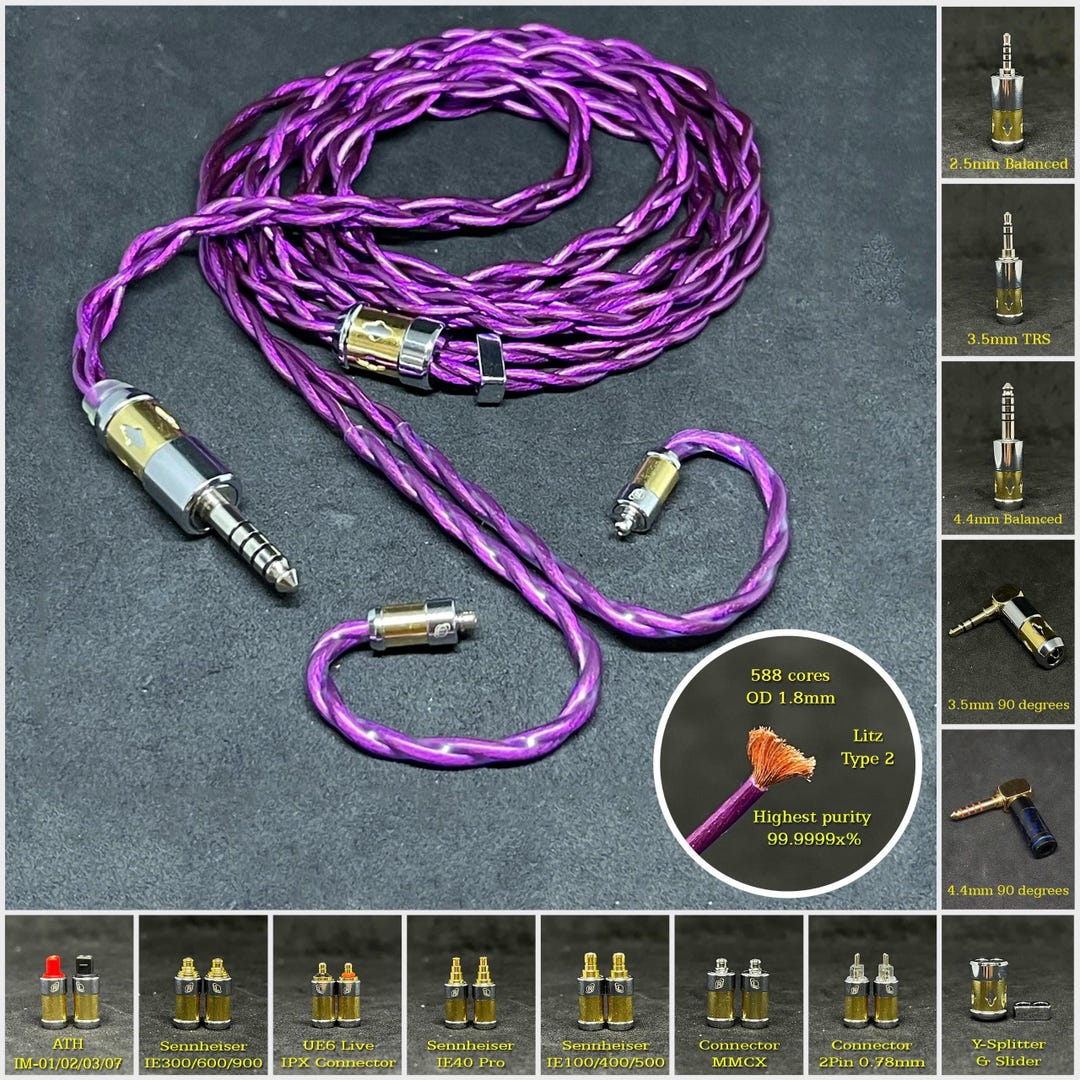 Custom Cable for Iems Violet 7NOCC 19AWG Copper - Connector 2pin