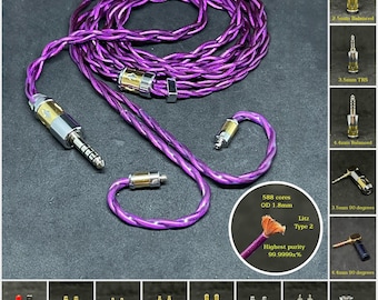 Custom cable for IEMs Violet 7NOCC 19AWG Copper - Connector 2Pin 0.78/MMCX/UE6 PRO/Sens IE40/IE100/IE300/600/900/ATH-E40/IM50/IM70 and more