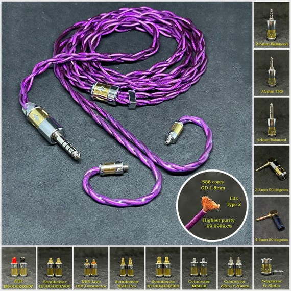 Custom Cable for Iems Violet 7NOCC 19AWG Copper - Connector 2pin