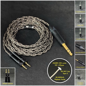 Cable for Abyss Diana Silver Plated Copper 7NOCC 20AWG Gray —Custom Length —Custom connectors 2.5mm/4.4mm/3.5mm/6.3mm and 4-Pin XLR Balanced