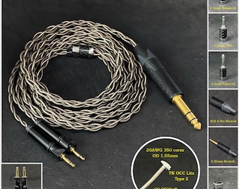 Cable for Abyss Diana Silver Plated Copper 7NOCC 20AWG Gray —Custom Length —Custom connectors 2.5mm/4.4mm/3.5mm/6.3mm and 4-Pin XLR Balanced