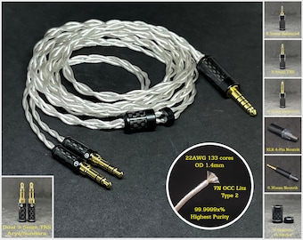 Cable for Arya/Sundara/Ananda -22AWG 7NOCC Silver Plated Copper - Custom Length - Custom Jack 2.5mm/3.5mm/4.4mm/6.3mm and 4-Pin XLR Balanced