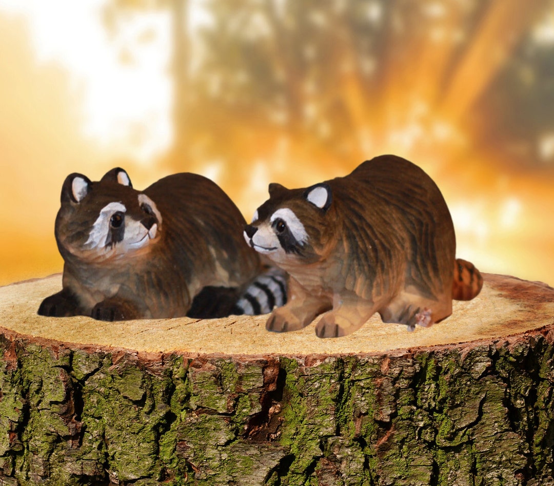 Selection of Wooden Raccoons Yard Art Home Deco Gift for Her Gift for