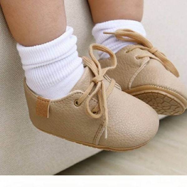 Baby Moccasin Oxford style Shoes, Premium Faux Leather, vegan friendly, neutral Boy Girl, Baptism Christening Baby Shower Birthday Gift