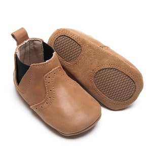 Genuine leather boots, Tan waxed Leather shoes, soft sole with rubber patches. Baptism, Christening, Birthday, Gift ideas. Unisex Girls boys