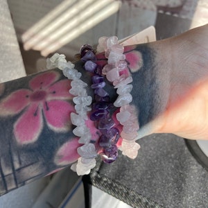 Rose quartz, Amethyst, clear quartz bracelets.