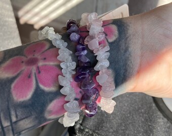Rose quartz, Amethyst, clear quartz bracelets.