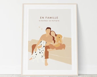Illustration personnalisée ultra minimaliste d'après photo, cadeau famille personnalisé