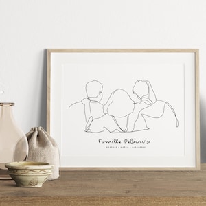 Retrato grupal personalizado a partir de foto - Familia, pareja, amigos y mascotas - Arte minimalista - Regalo personalizado único