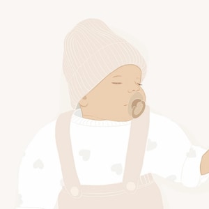 Ritratto nascita da foto, illustrazione personalizzata, decorazione cameretta, regalo nascita