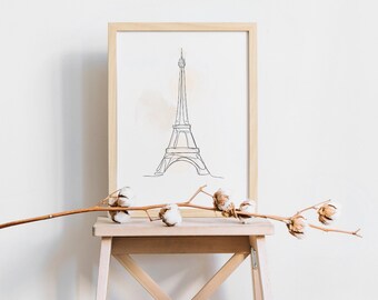 Paris decorative poster, Eiffel Tower Line Art wall decoration