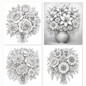 21 Floral Coloring Pages – Intricate Adult Coloring Book | Elegant Bouquet Designs, Printable Digital Bundle for Stress Relief & DIY Art