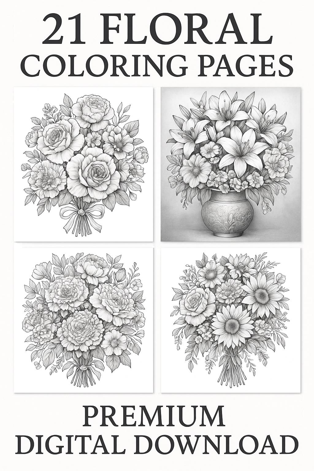 21 Floral Coloring Pages – Intricate Adult Coloring Book | Elegant ...