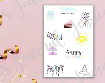 Birthday Sticker Sheet |  Journaling Stickers | Jessica's Journal