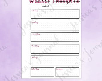 DIGITAL DOWNLOAD | PDF | Weekly Thoughts | Jessica's Journal Spread