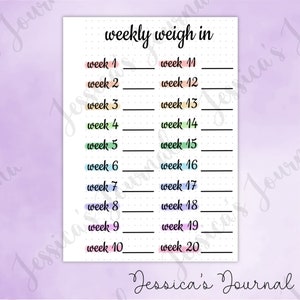 DIGITAL DOWNLOAD | PDF | Weekly Weigh In | Jessica's Journal Spread