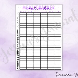 DIGITAL DOWNLOAD | PDF | Meal Tracker | Meals and More | Jessica's Journal Spread