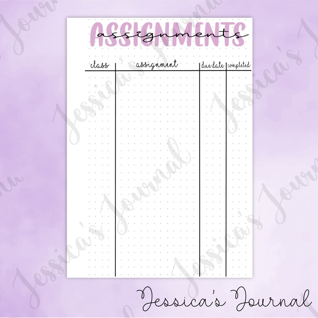 DIGITAL DOWNLOAD | PDF | Assignments Tracker | Jessica's Journal Spread ...