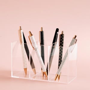 Three Compartment Personalized Acrylic Pen Holder | Acrylic Makeup Brush Holder | Pencil Holder | Jessica&#39;s Journal