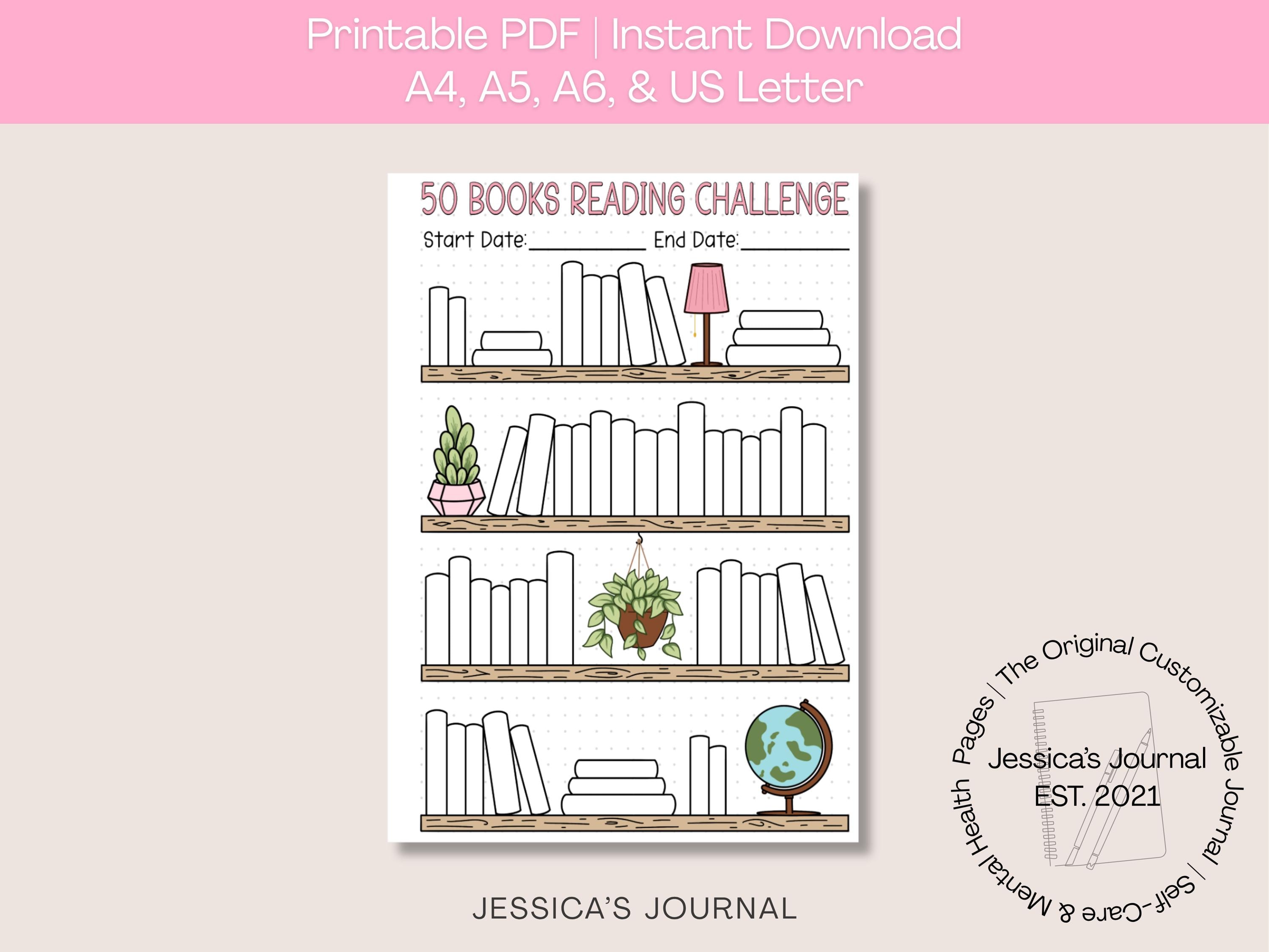 50 Books Reading Challenge Printable Reading Journal Page Digital Download PDF