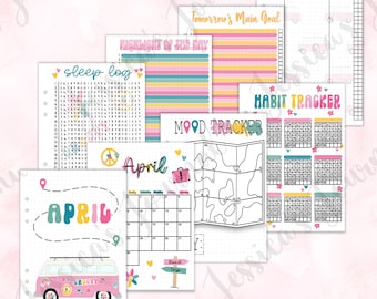 April 2024 Groovy Van Theme | Monthly Spreads | Self Care Journal | Improve Mental Health, Physical Health, Organization | Jessica's Journal