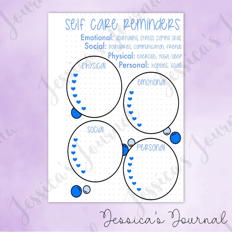 DIGITAL DOWNLOAD PDF Self Care Reminders Jessica's Journal Spread image 1