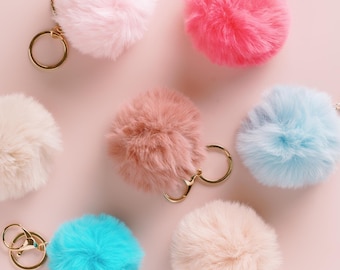Pom-Pom Key Chain with Lobster Clasp and Keyring