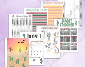 DIGITAL DOWNLOAD | PDF | May Desert Sunset Themed Monthly Spreads | Digital Journal Planner Pages Journaling Self Care Mental Health | 2024