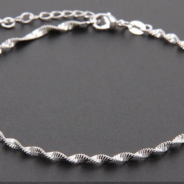 Sterlingzilver 925 gedraaide enkelbandje, 2 mm breed, 10 inch lang, damesmode