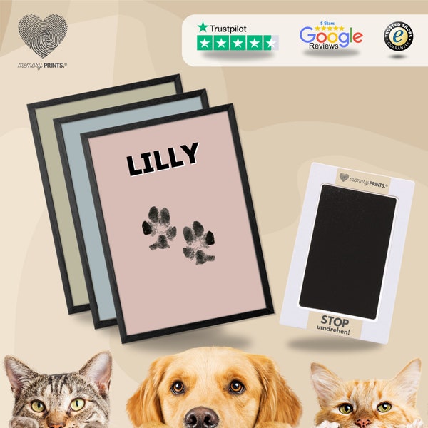 Pfotenabdruck Set & Poster "MODERN" | Geschenk Hundebesitzer Katzenliebhaber Katzenmama | Haustier Erinnerung | individuell | personalisiert
