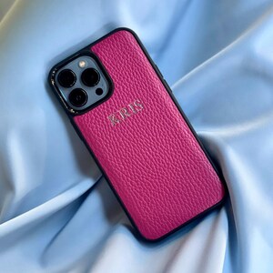 Pink Personalized Leather iPhone 16 Case, Women iPhone Case, Initials ...