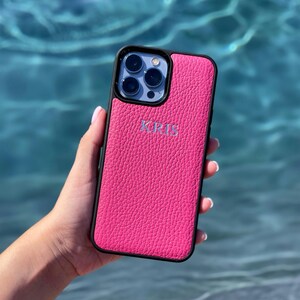 Pink Personalized Leather iPhone 16 Case, Women iPhone Case, Initials ...