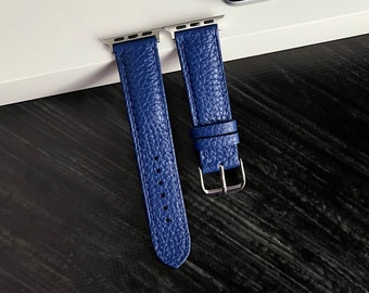 Navy Blue Italian Leather Watch Strap, Blue Apple Watch 38mm, 40mm, 41mm, 42mm, 44mm, 45mm, 49mm Band, Full Grain Blue Leather iWatch Strap